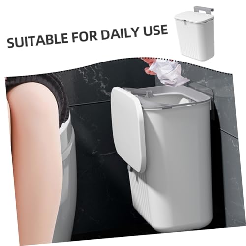 Hanging Kitchen Trash Can with Lid Wall-Mounted Waste Bucket Plastic Hook Holder Small Garbage Bin for Cabinet Door Bathroom and Rv Use