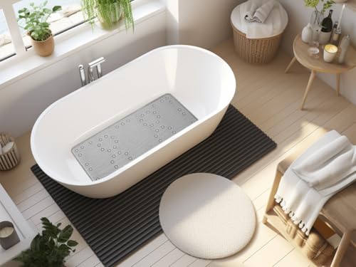 Bathtub Mat Non Slip, Soft Foam Bath Mat for Tub, Bathtub Mat with Drain Holes, Suction Cups Shower Mat (Gray, 36''X17'') - color: Gray