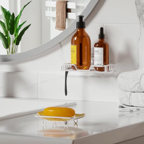 Soap Dish for Shower 2 Pack,Soap Holder with Soap Saver,Stainless Steel Adhesive Soap Dish with 4 Hooks for Bathroom,Kitchen