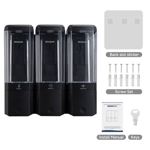 Shampoo and Conditioner Dispenser,GlintGath Shower Dispenser 3 Chamber No Drill Shampoo Dispenser for Shower Wall Mounted Shower Soap Dispenser for Bathroom Hotel,Large Capacity 3 * 500ML, Black - color: Black 3 Chamber
