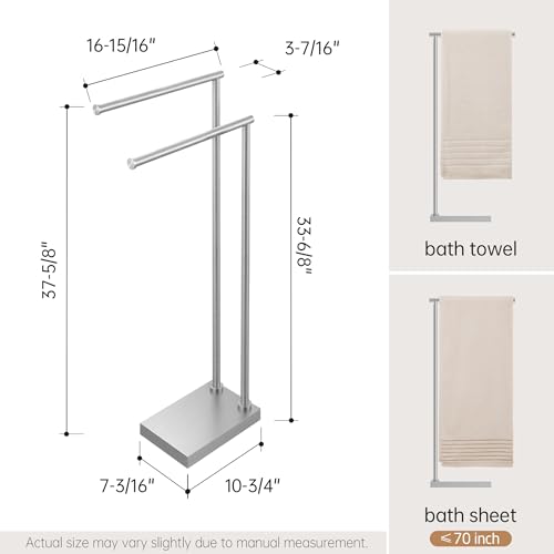 KES Free Standing Towel Racks for Bathroom with 3X Thicker Base, 2-Tier | Towel Rack Stand for Bathroom Floor, Upgrade Steady Design, Pro-Grade 18/8 Stainless Steel Brushed Finish, BTH239A-2 - size: 33-37 inch (2-tier, Variable Height)
