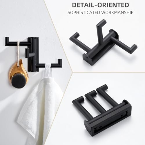 Angle Simple Swivel Towel Hook 3 Arms, Robe Coat Wall Hook, Matte Black | SUS304 Stainless Steel, Foldable Hand Bath Towel Holder for Bathroom Kitchen Closet, Sturdy Space Saver, Screws Mounted - color: Matte Black, size: 1 Pack