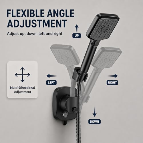 Suction Cup Shower Head Holder, Black Lever Lock Adjustable | Strong Suction Hold, Lever-Lock No-Drill Mount, Adjustable for Tile, Glass, Marble and Metal; Fits Most 1/2-Inch Hoses - style: Matte Black-D