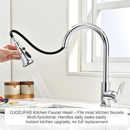 Universal Kitchen Faucet Head Replacement Chrome,ABS Plastic | 3 Modes(Stream,Spray and Double Blade Spray),Pull Down Nozzle with 17-Adapter for Moen,Delta,Kohler,American Standard Faucet - color: Polished Chrome