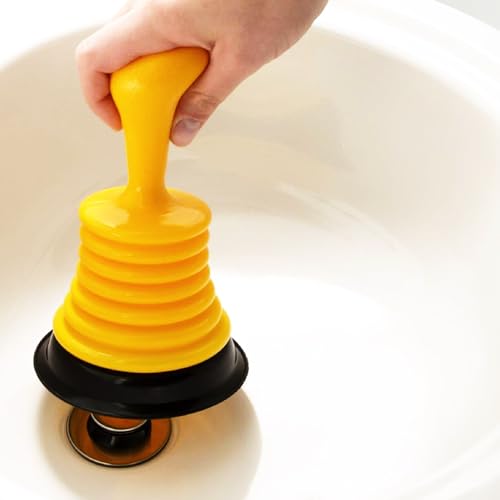 PlumbCraft Mini Drain Plunger, 11-Inch Bellows Sink Plunger for Kitchen & Bathroom Sinks, Heavy-Duty Clog Remover with Ergonomic Handle - color: Yellow Mini Plunger