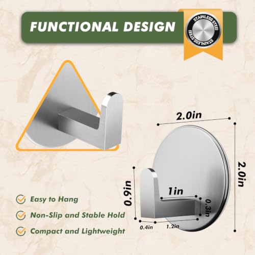 Auxmir Self Adhesive Towel Hooks, 5 Pack Hooks 15 lb Max, Silver-Round | 15 lb Max Capacity, Heavy-Duty No-Drill Wall Hooks, Waterproof and Rust-Resistant, for Bathrooms, Showers, Kitchens and RVs - color: Sliver-Round