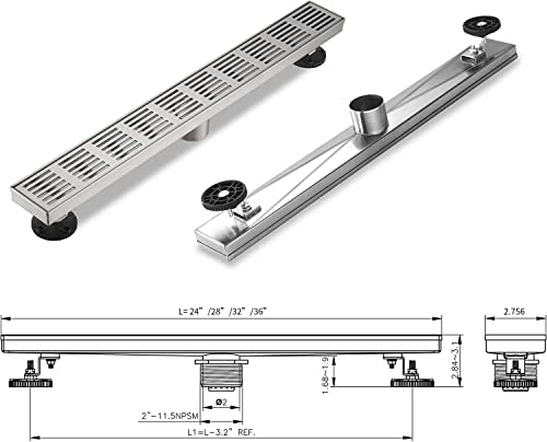 Linear Shower Drain 32 Inch, Professional Brushed SUS-304 Stainless Steel Shower Drain, 51L/Min Fast Drainage Floor Linear Drain, US Standard CUPC Certified, Brushed Silver, SD-109 - color: Brushed Silver, size: 32 Inch