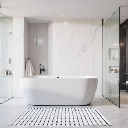 White Weighted Non Slip Bathtub Mat Without Suction Cups,Textured TPE Bath Mat for Textured Tub & Shower Surfaces,Doesn't Float, Works on Tile and Stone(33.8”x 17”)