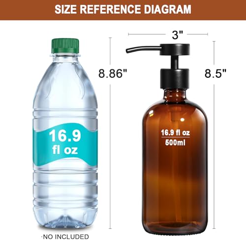 RYTOXILO Amber Glass Soap Dispenser 4 Pack, Hand Soap Dispenser Bathroom with Stainless Steel Pump, 16.9 Fl oz Hand and Dish Soap Dispensers Set Kitchen, Modern Brown Soap Lotion Dispensers Bottle - color: Amber, size: 4 Pack