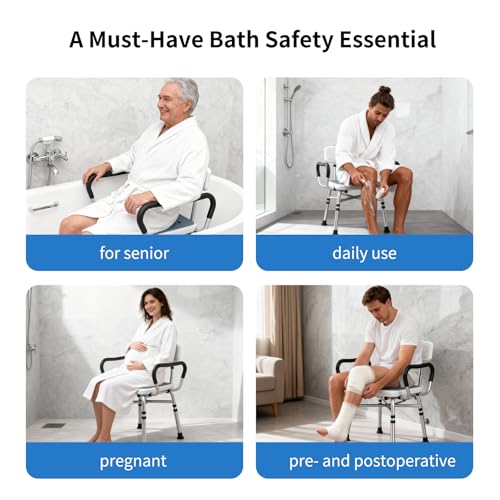 Heavy Duty Shower Chair for Inside Shower with Arms and Back | 400 lb Weight Capacity, X-Bar Frame, Padded Seat and Back, Non-Slip Feet, Tool-Free Setup