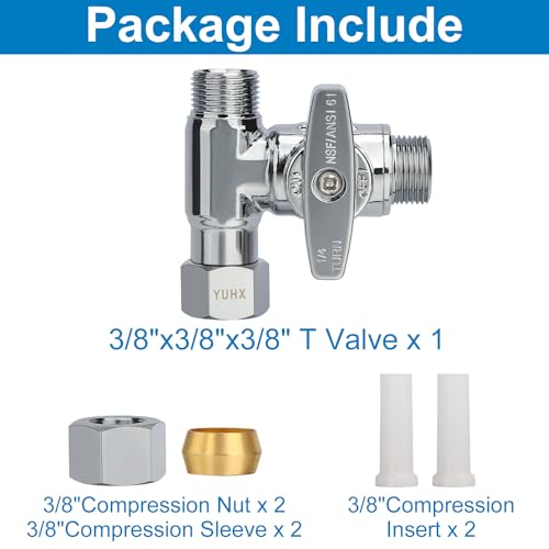 Brass Angle Stop Add-A-Tee Valve,3/8 x 3/8" x 3/8 Compression Water Splitter | T Adapter Connector for Sink Faucets, Glass Rinsers, Dishwashers, Washing Machines and 3/8" Water Supply Line - size: 3/8x3/8x 3/8 Compression Tee Valve