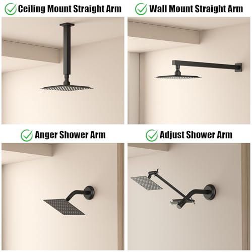 8 In Rain Shower Head High Pressure Rainfall Shower Head Matte Black | Square Rain Bathroom Showerhead, High Flow, Large Stainless Steel, Ceiling Mounted, Wall Mounted, Waterfall Full Body - color: Black, size: 8 Inch