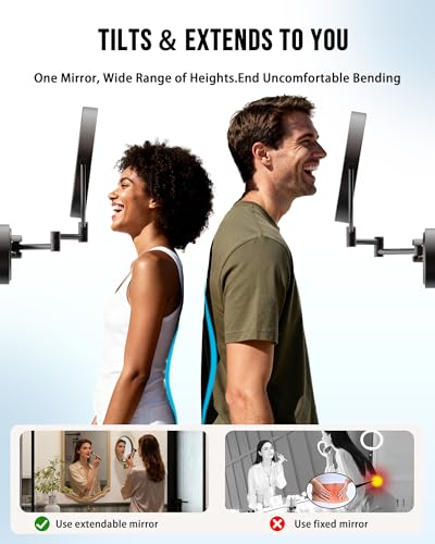 10" Brass Large Wall Mounted Makeup Mirror with Extension Arm Lighting | Rechargeable 1/5X Double-Sided 3 Color Touch Dimmable Antique Swing Arm 360 Rotation for Bathroom, Oil Rubbed Bronze - color: Oil Rubbed Bronze