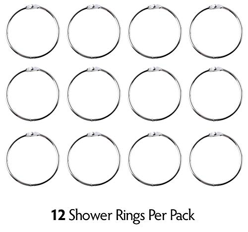 SlipX Solutions Chrome Shower Curtain Rings, Set of 12 | Effortless Gliding, Fits Standard Shower Rod, Snap Closure, Rust Resistant - color: Chrome