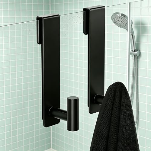 WUIVIUT T-Shape Heavy-Duty Stainless Steel Over The Glass Door Hooks - Frameless Glass Door Hooks for Bathroom Shower Towel Holder 19 cm Hook for Robe,Towels,Shower(T Shape 2 Pack, Fits 3/8'' Thick) - size: T Shape, 2 Pack