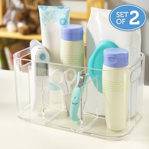 STORi Bliss 5-Compartment Plastic Cosmetics Storage Organizer, Set of 2 | Clear | Rectangular Divided Makeup Bin & Vanity Caddy with Pass-Through Handles | Round Corner Design | Made in USA - size: 2 Pack