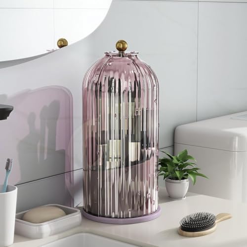Toothbrush and Toothpaste Holders with Cover, All Pink | Waterproof and Dustproof, 360° Rotating Base, Smooth Sliding Door, 3 Slots, for Bathroom Countertop - color: All Pink