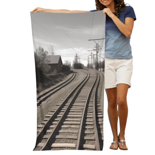 Train Track Bath Towel Super Absorbent Beach Towels Microfiber Bathroom Towel 32 x 52 Inch - color: Train Track