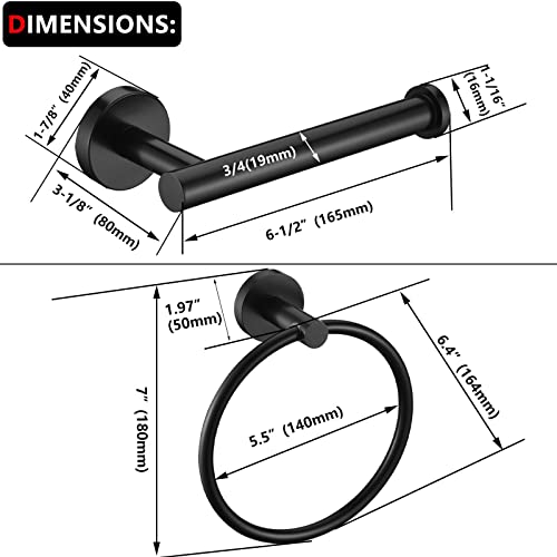 Matte Black Toilet Paper Holder and Hand Towel Ring Set 2 Pieces Bathroom Hardware Accessories Set SUS304 Stainless Steel Heavy Duty Wall Mounted Bathroom Holder… - color: Matte Black