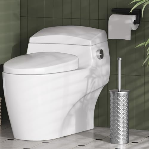 Toilet Bowl Brush and Holder Set 3 Pack with 6 Extra Brush Heads (Silver) | Extra Long Handle with Splash Guard Cover, Tool-Free Installation, Bathroom Space-Saving, Cleaner Sets for Apartments, RV - color: Silvery