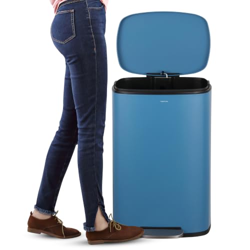 happimess Connor 2-Piece Iron Trash Can, Bright Cobalt Blue | 13.2 And 1.3 Gallons, Rectangular, Soft-Close Lid, Step Pedal, 20 Liners, 26" And 12" Height - color: Bright Cobalt Blue