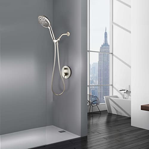High Pressure Handheld Shower Head, 10-Setting Showerhead, 4.7”Detachable Showerhead Set with 5ft Hose, Adjustable Bracket and Built-in Power Wash to Clean Tub, Tile & Pets - Brush Nickel - color: Brush Nickel