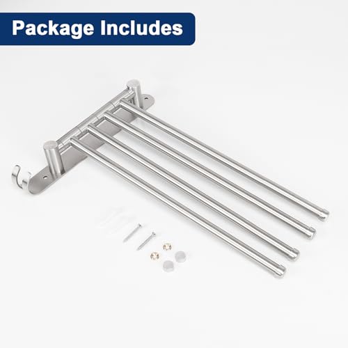 NearMoon Swivel Towel Rack, 13.8" Thicken 304 Stainless Steel 4-Arm Towel Bar, Space Saving Wall Mounted Towel Holder with Hook, Rustproof Swing Out Towel Hanger for Bathroom, Kitchen (Brushed Nickel) - color: Brushed Nickel, size: 13.8 Inch
