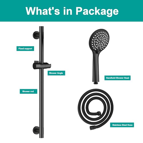 Shower Slide Bar Handheld Shower Head with Hose, 5-Function Hand Shower with Wall Mount,shower slide bar,adjustable height shower head (A-round, Matte Black) - color: Matte Black