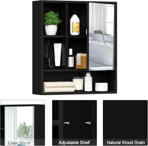 ChooChoo Bathroom Wall Mirror Cabinet, Medicine Cabinet with Storage Shelf | Over The Toilet Storage Cabinet, Adjustable Shelf, 6.3 x 21.6 x 24 Inches, Black - color: Black