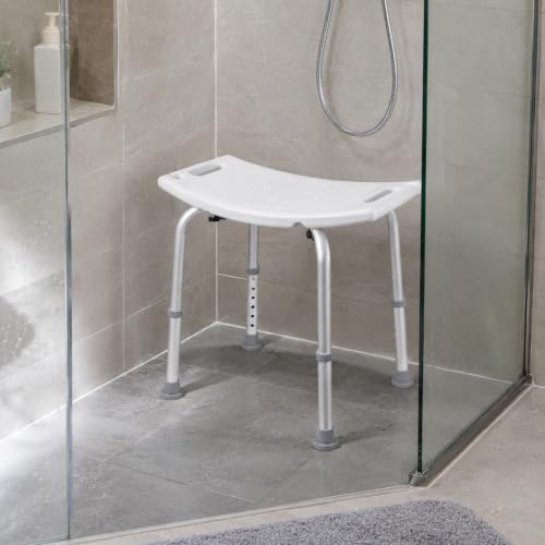 Shower Chair for Inside Shower, 400 lbs Heavy Duty Shower Stool with 12 Drainage Holes & Suction Feet, Adjustable Bath Chair with Back, Shower Seat for Elderly, Disabled, Pregnant - White
