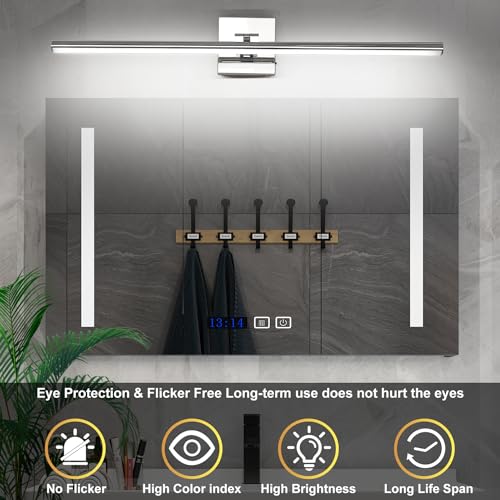LED Bathroom Vanity Light, Modern Bathroom Light Fixture Over Mirror (3000K/4000K/6000K, Dimmable), Vanity Light Bar with Angle Adjustable, 32 Inch, Chrome - color: Chrome, size: 32 inch