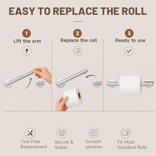 Toilet Paper Holder and Hand Towel Ring Bathroom Set | Chrome,Stainless Steel,Wall Mount,Bathroom Accessories,Hand Towel Ring and Toilet Paper Holder Set,Easy to install,Durable - color: Polished Chrome
