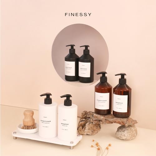 FINESSY Soap Dispenser Black Refillable Shampoo and Conditioner Bottles | Set of 3 17Oz Plastic Shower Soap Bottles With Pump Rust Resistant. Mount Shampoo Conditioner Body Wash Dispenser For Shower - color: Sophisticated Black