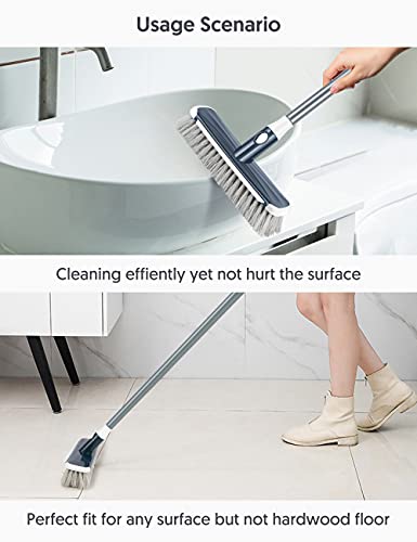 Floor Scrubber with Long Handle, 2 in 1 Scrubbing Brush Stiff Bristle Shower Cleaning Brush for Bathroom, Kitchen, Tub, Carpet, Grout, Tile(Gray) - color: Gray