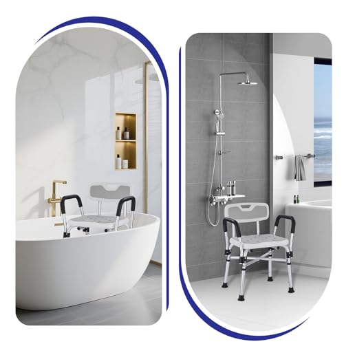 Shower Chair for Elderly and Disabled Inside Shower,Gray | 6-Height AdjustableShower Seat for Inside Tub,Shower Chair with Arms and Back 400 LB Heavy Duty - color: Gray