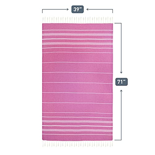 Fuchsia Oversized 39x71cm Turkish Cotton Beach Towel - Quick Dry, Lightweight, Sand Free, Ideal for Beach, Pool, Spa, Gym, Yoga, Travel, Camping, Picnic | Quick Dry, Sand Resistant, Reversible, Machine Washable, Lightweight Peshtemal Towel for Beach, Pool