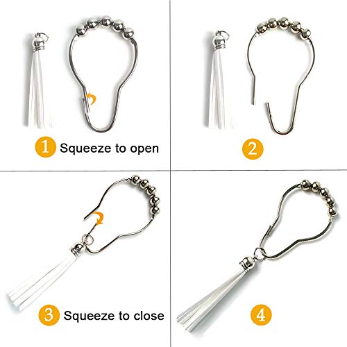 Shower Curtain Hooks Rings, 304 Stainless Steel Shower Curtain Rust Resistant Hooks for Bathroom Shower Rods Set of 12 (White) - color: White