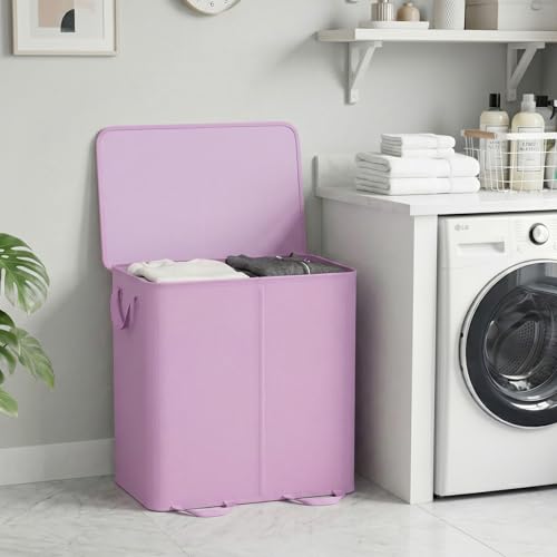 Lifewit Double Laundry Hamper with Lid and Removable Laundry Bags, Large Collapsible 2 Dividers Dirty Clothes Basket with Handles for Bedroom Laundry Room Closet Bathroom College, 136L Purple - color: Purple, size: 136L
