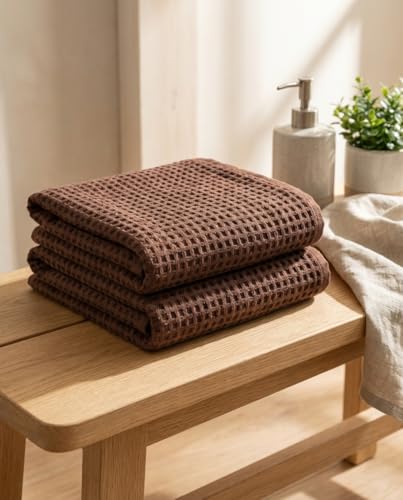 Bamboo Viscose Waffle Bath Towels - Pack of 4 - Brown - 250 GSM – 100% Viscose Derived from Bamboo - Quick-Dry Waffle Weave - Spa & Gym Ready - Oeko-TEX Certified – Absorbent - Breathable - color: Brown