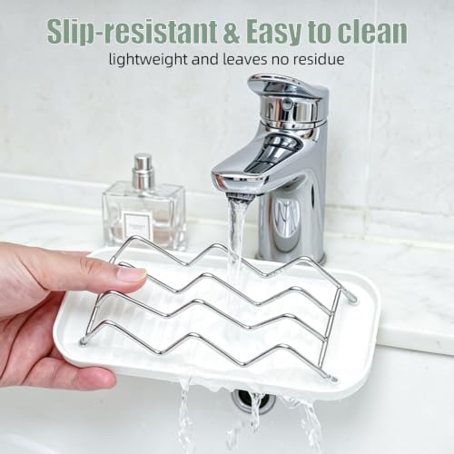 Stainless Steel Wavy Soap Dish, Self Draining Shampoo Bar Holder with Removable Drip Tray, Quick Dry Bar Soap Holder for Shower Bathroom Kitchen, Holds 2-3 Bars