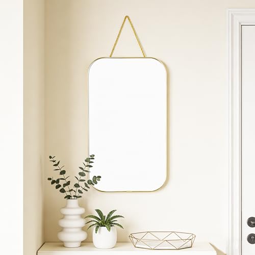 Gold Rectangular Wall Mirror, 15.6x9.2 Inch Modern Decorative Wall Mirror, Suitable for Bathrooms, Hallways, Entryways, and Other Spaces(15.6x9.2 inch) (Gold)