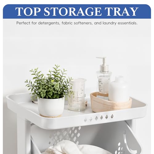 4 Tier Rolling Laundry Sorter Cart, Laundry Hamper with Wheels and Removable Baskets, Narrow Laundry Organizer for Bathroom, Bedroom and Laundry Room, Large Capacity Clothes Storage Cart