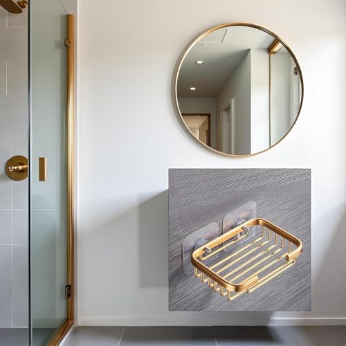 1Pcs Gold Soap Holder for Shower Wall, Stainless Steel Adhesive Soap Dish, Bathroom Storage Rack, Drill Free Soap Holder Storage Rack Soap Dishes, Bathroom Accessories