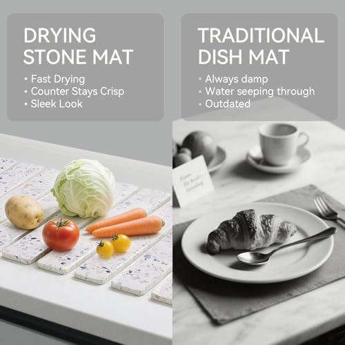Stone Drying Mat for Kitchen Counter, 24 x 16 inches, Fast Drying Collapsible Dish Drying Mat, Eco-Friendly Absorbent Diatomaceous Earth Mats for Dishes Bottles Cups (Terrazzo) - color: Terrazzo