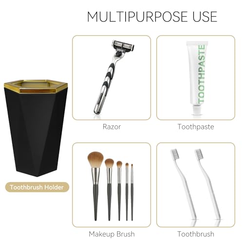 2 Piece Plastic Bathroom Accessories Set, Black Bathroom Sets Accessories | Soap Dispenser and Toothbrush Holder, Modern Bathroom Decor, Bathroom Sets Accessories