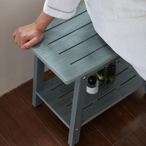 HDPS Shower Bench Seat Waterproof Shower Stool for Inside Shower with Shelf | Spa Bathroom Chair Seat with Adjustable Feet, Waterproof, Anti-Rotting, No-Slip, Space-Save, No-Maintenance, Oil-Printed Gray - color: Oil-printed Gray, size: L Size(21*13*18'')