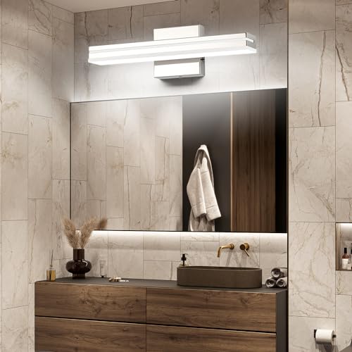 SineRise LED Modern Bathroom Vanity Light Fixtures (16-Inch, 3000K/4000K/6000K, Dimmable), Chrome Modern Acrylic Bathroom Wall Lighting Fixtures Over Mirror - color: Chrome, size: 16-Inch