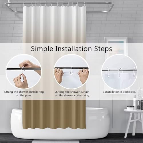 Ombre Brown Stall RV Shower Curtain with Hooks 36x72inches | Machine Washable Waterproof, Modern Solid Boho Gradient, Bathroom Dorm Hotel Room Divider, Easy to Install, Window Curtain - color: Brown, size: 36"W x 72"L (Pack of 1)
