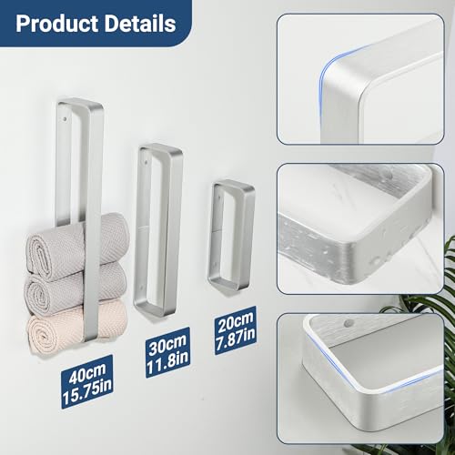 SAYAYO Brushed Nickel Hand Towel Holder for Bathroom Wall, 12 Inch Self Adhesive Towel Bar Hand Towel Rack Square Heavy Duty - color: Brushed Nickel, size: 12 Inch