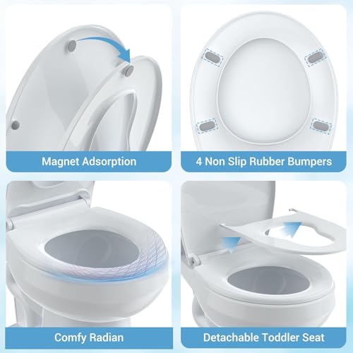 Round Soft Close Short Toilet Seat with Magnetic Non-Slip Hinge, Quick-Release Function, American Standard Fit, White - color: Mother-child cap-02, size: Round